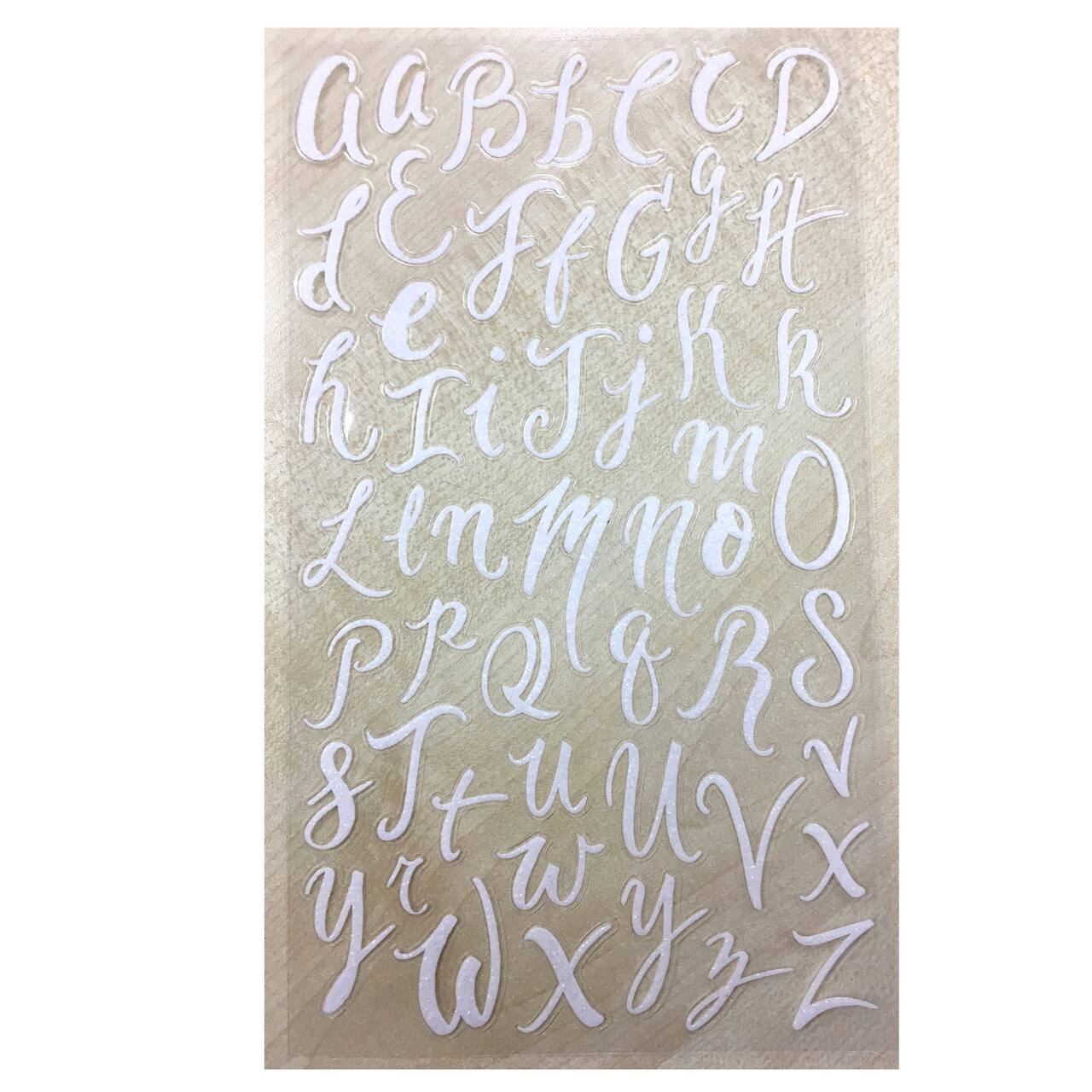 12 Packs: 104 ct. (1,248 total) White Glitter Script Alphabet Stickers by Recollections™